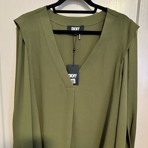DKNY Sage Green V-Neck Top